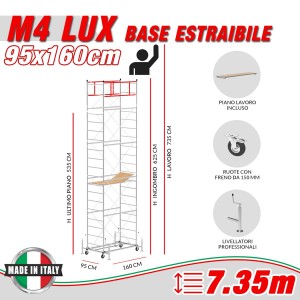 Trabattello M4 LUX base estraibile Altezza lavoro 7,35 metri